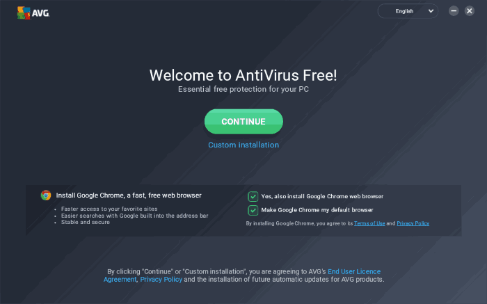 AVG Antivirus Free - Welcome Screen